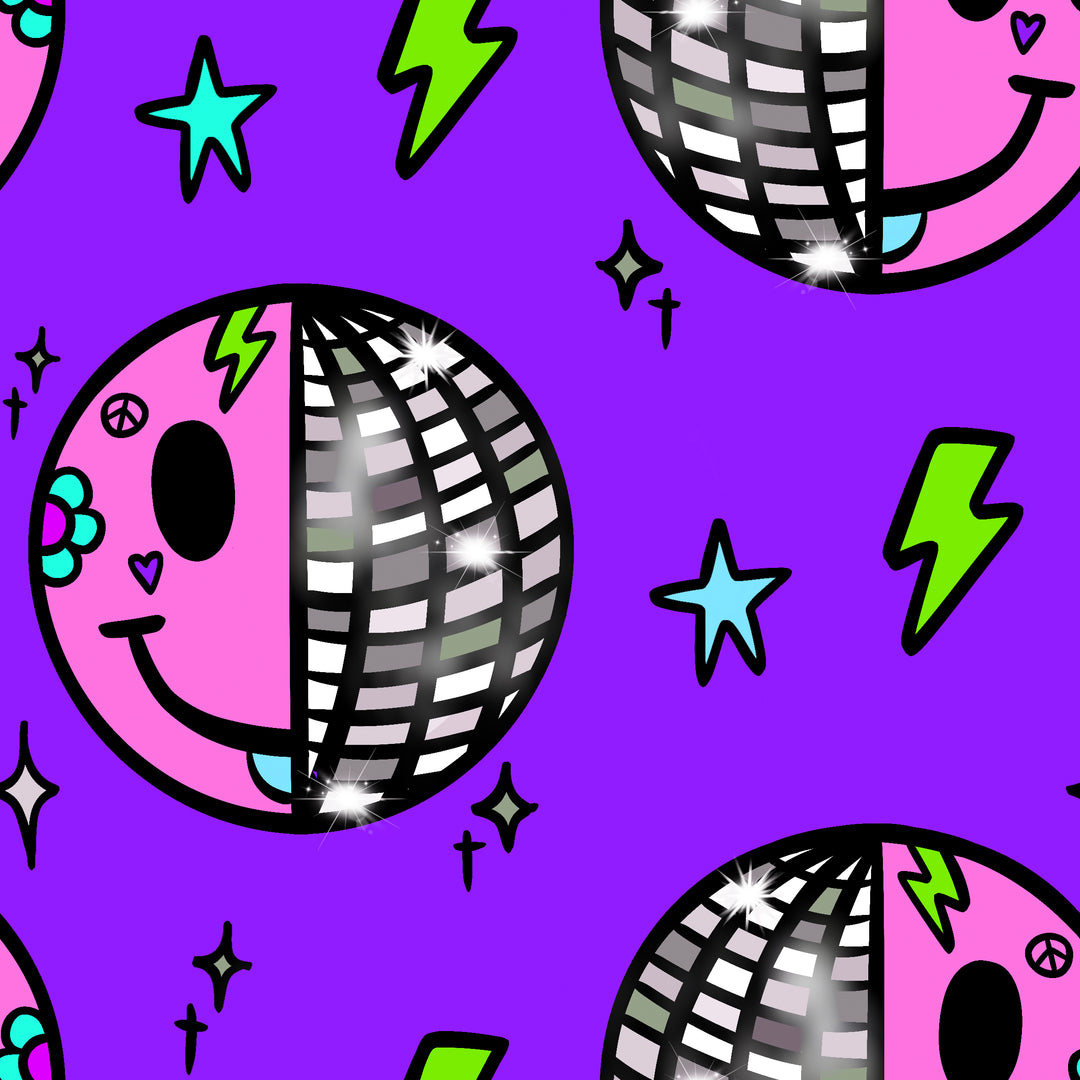 UV Glow Purple Smiley Disco Adult Leggings House of Happy Threads