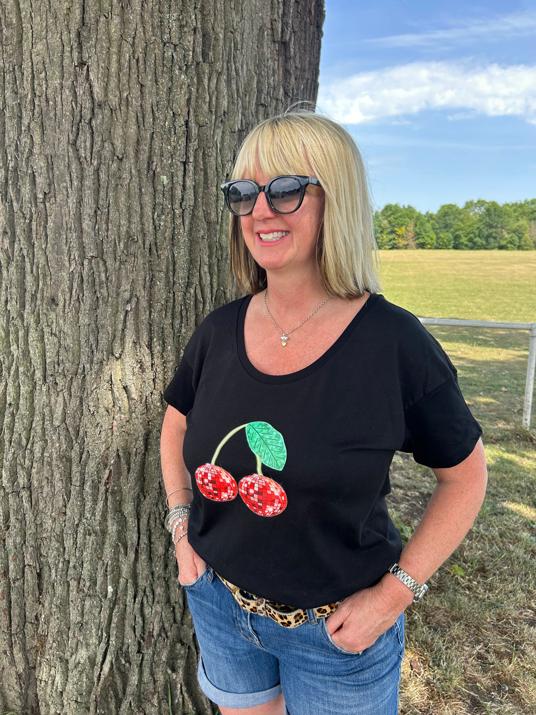 Red Disco Cherry T-shirt Scoop Neck T-shirt House of Happy Threads