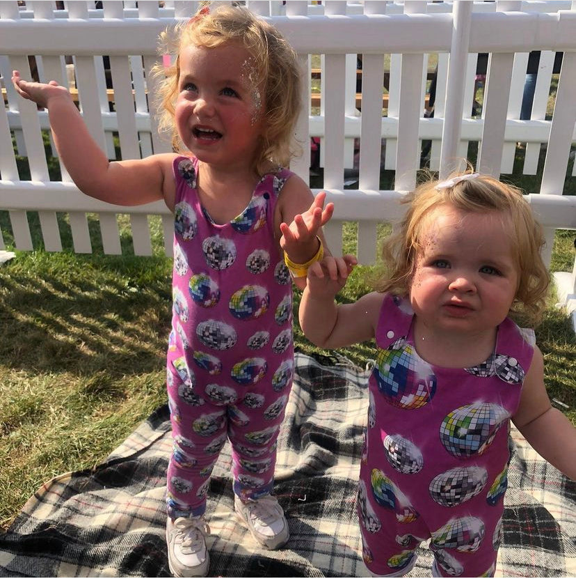 Pink Disco Balls Long Legged Reversible Romper House of Happy Threads