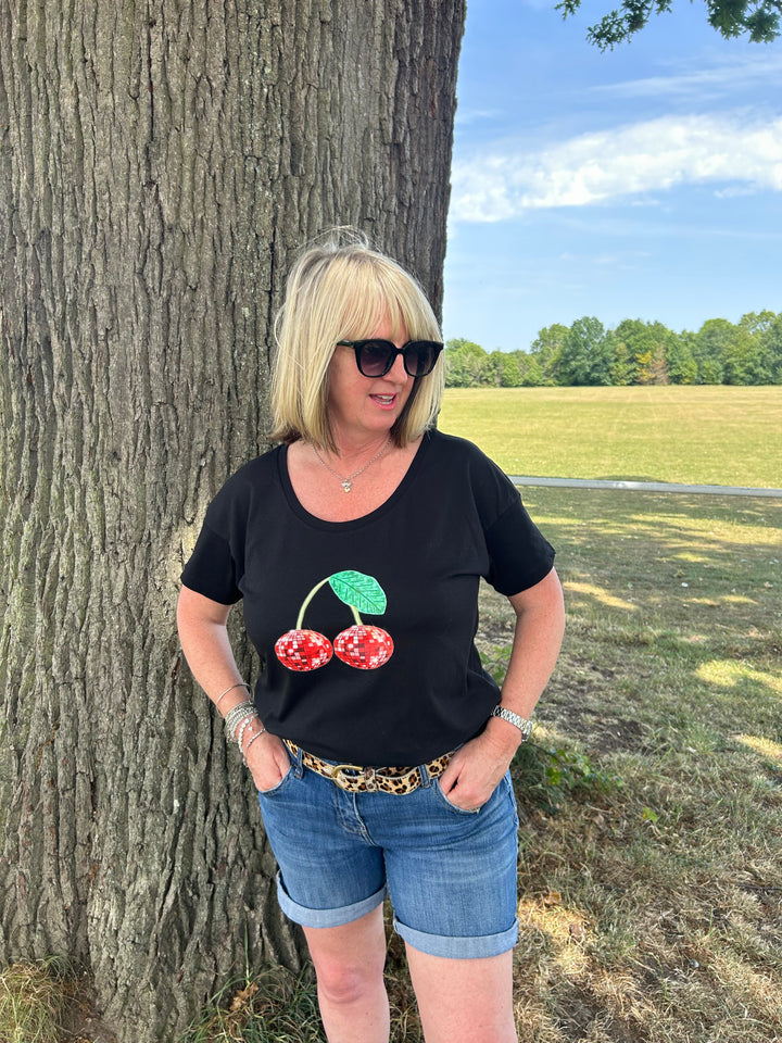 Red Disco Cherry T-shirt Scoop Neck T-shirt House of Happy Threads