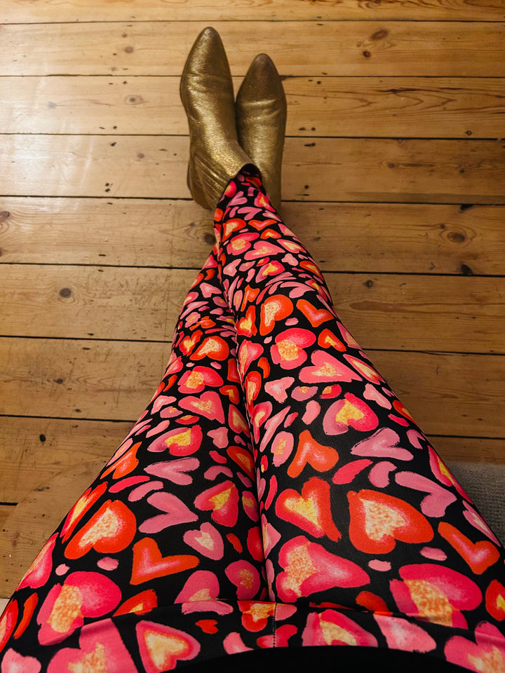 Pink Leopard Print Hearts Adult Leggings House of Happy Threads