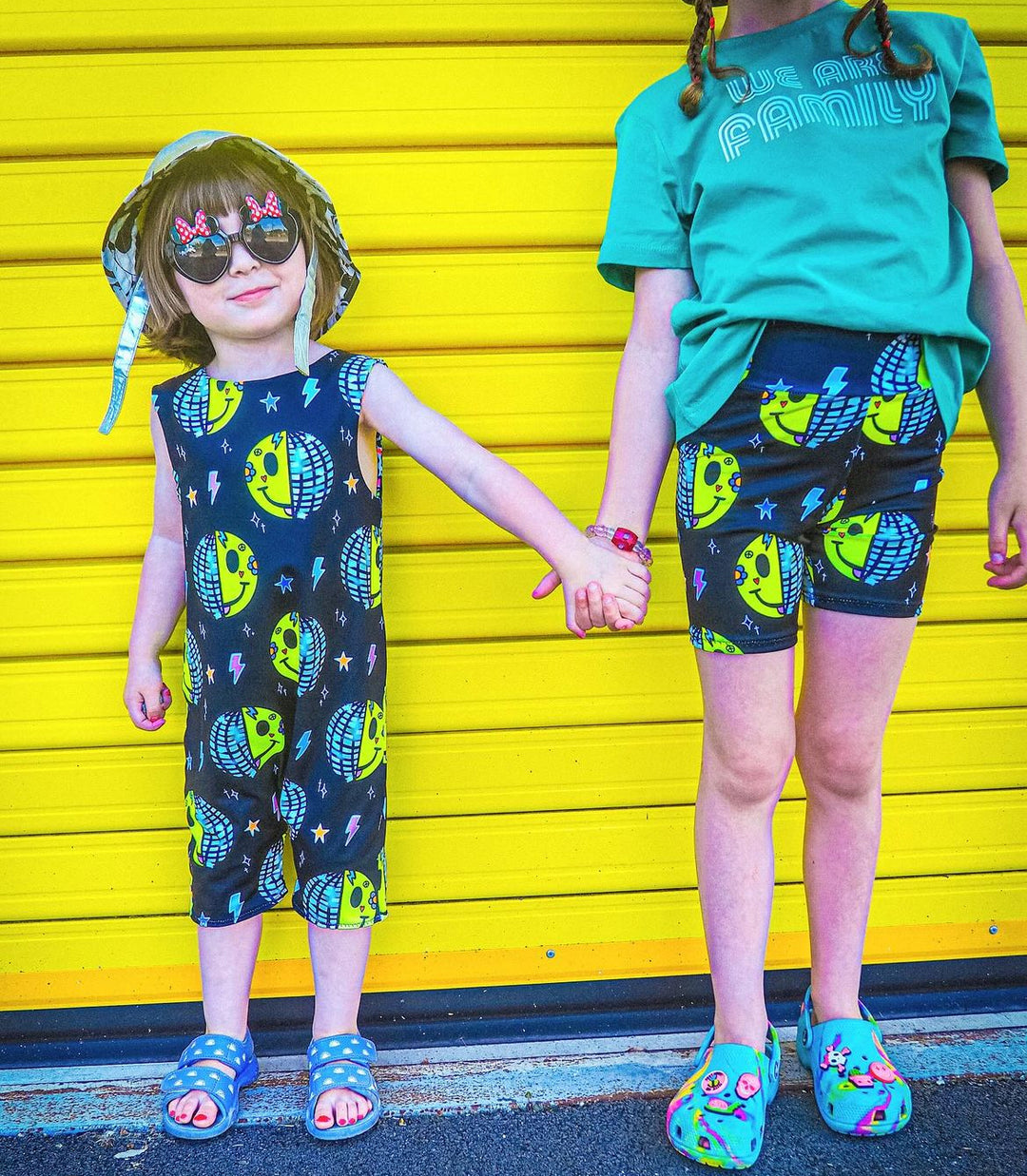 UV Glow Black Smiley Disco Short Legged Reversible Romper House of Happy Threads