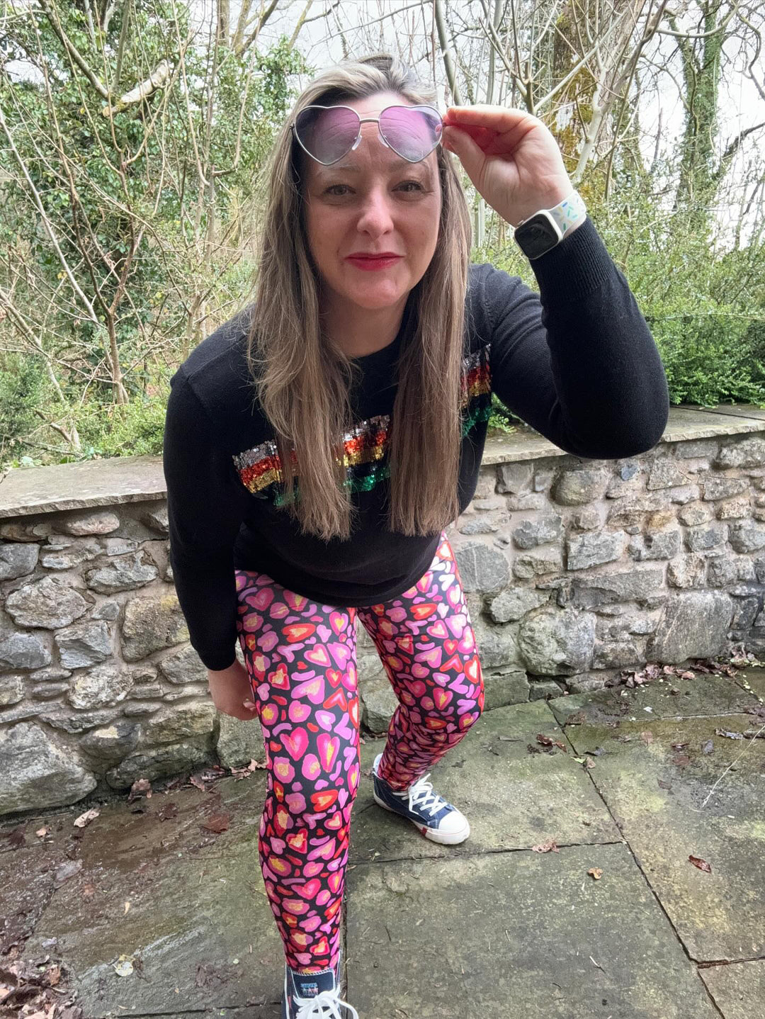 Pink Leopard Print Hearts Adult Leggings House of Happy Threads