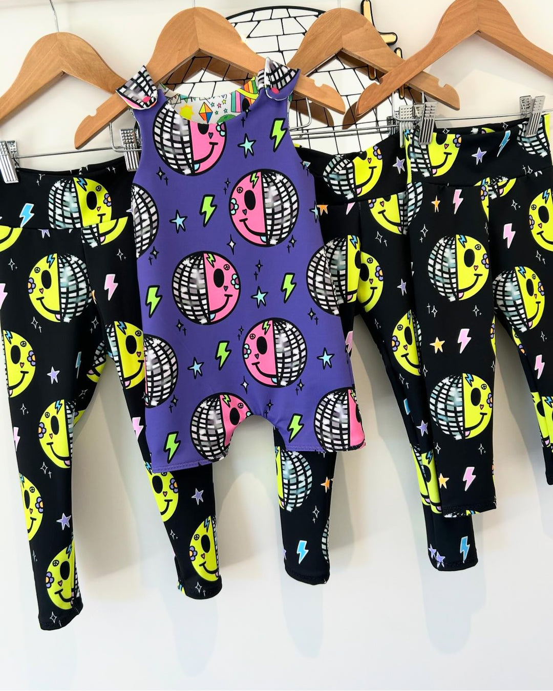 UV Glow Purple Smiley Disco Short Legged Reversible Romper House of Happy Threads