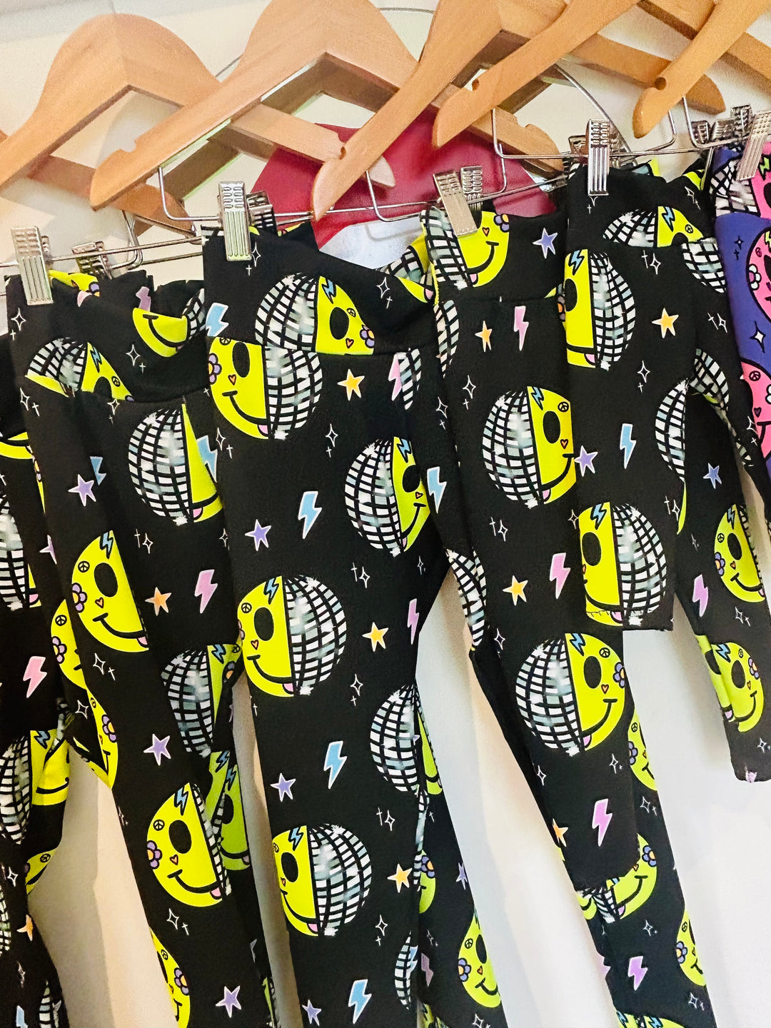 UV Glow Black Smiley Disco Leggings House of Happy Threads