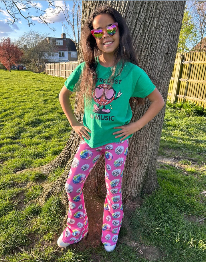 Pink Disco Ball Flared Leggings House of Happy Threads
