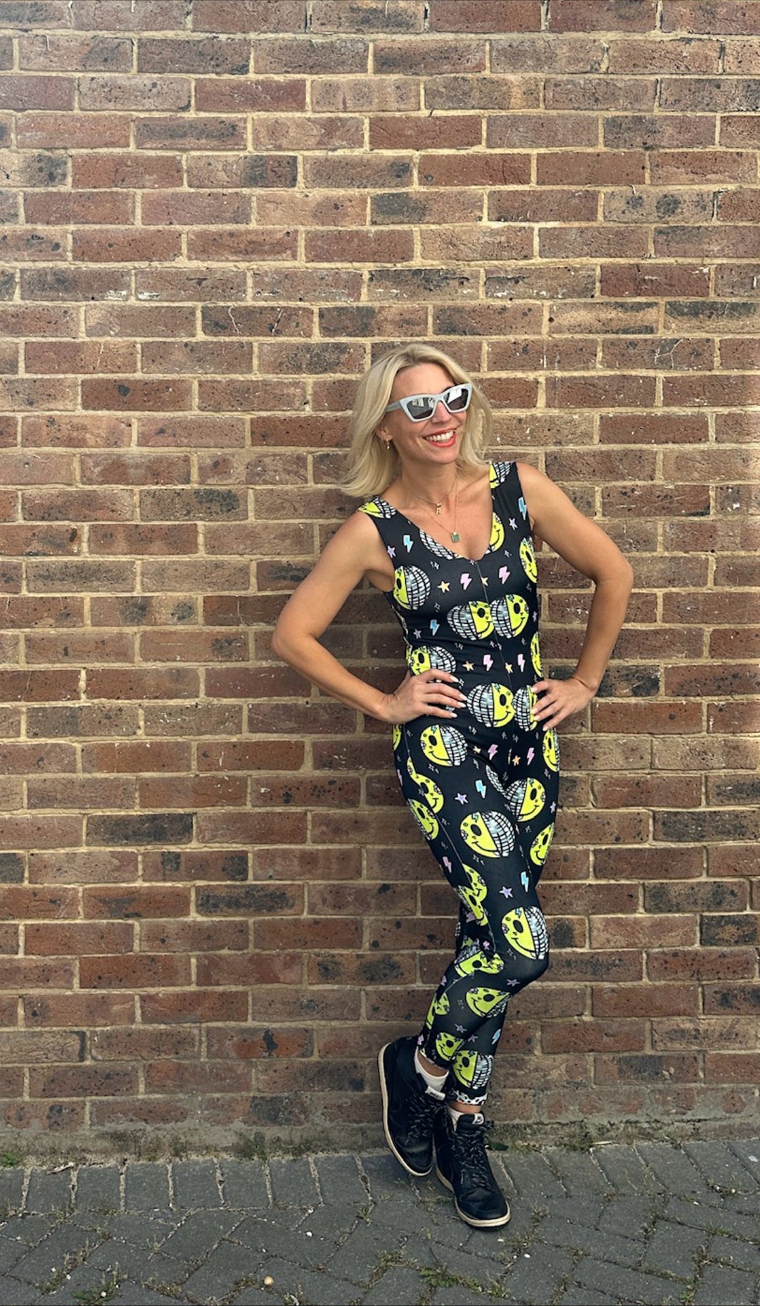 UV Black Smiley Disco Reversible Catsuit House of Happy Threads