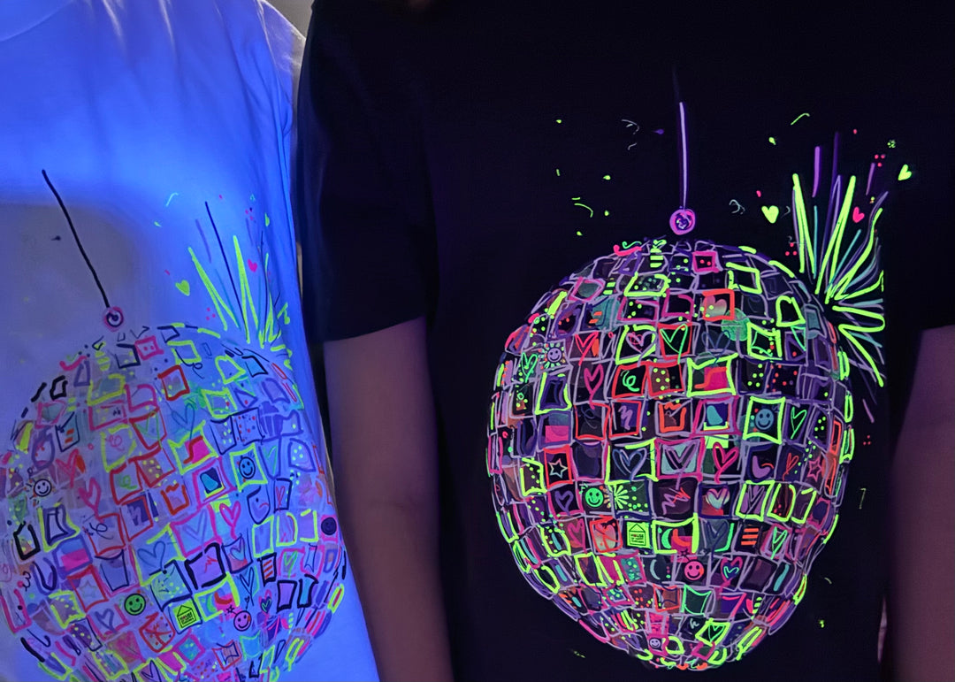 Unisex Neon Disco Ball T-Shirt (White) House of Happy Threads