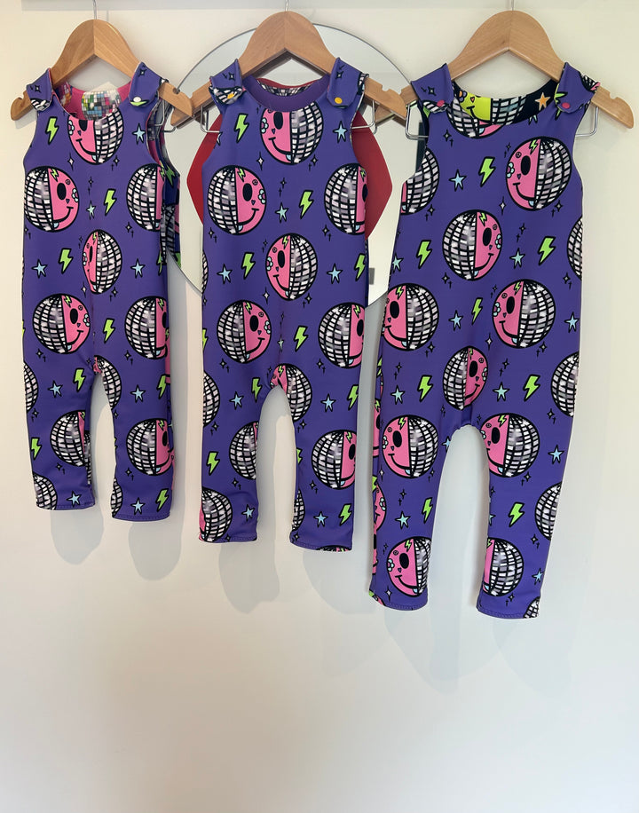 UV Glow Purple Smiley Disco Long Legged Reversible Romper House of Happy Threads