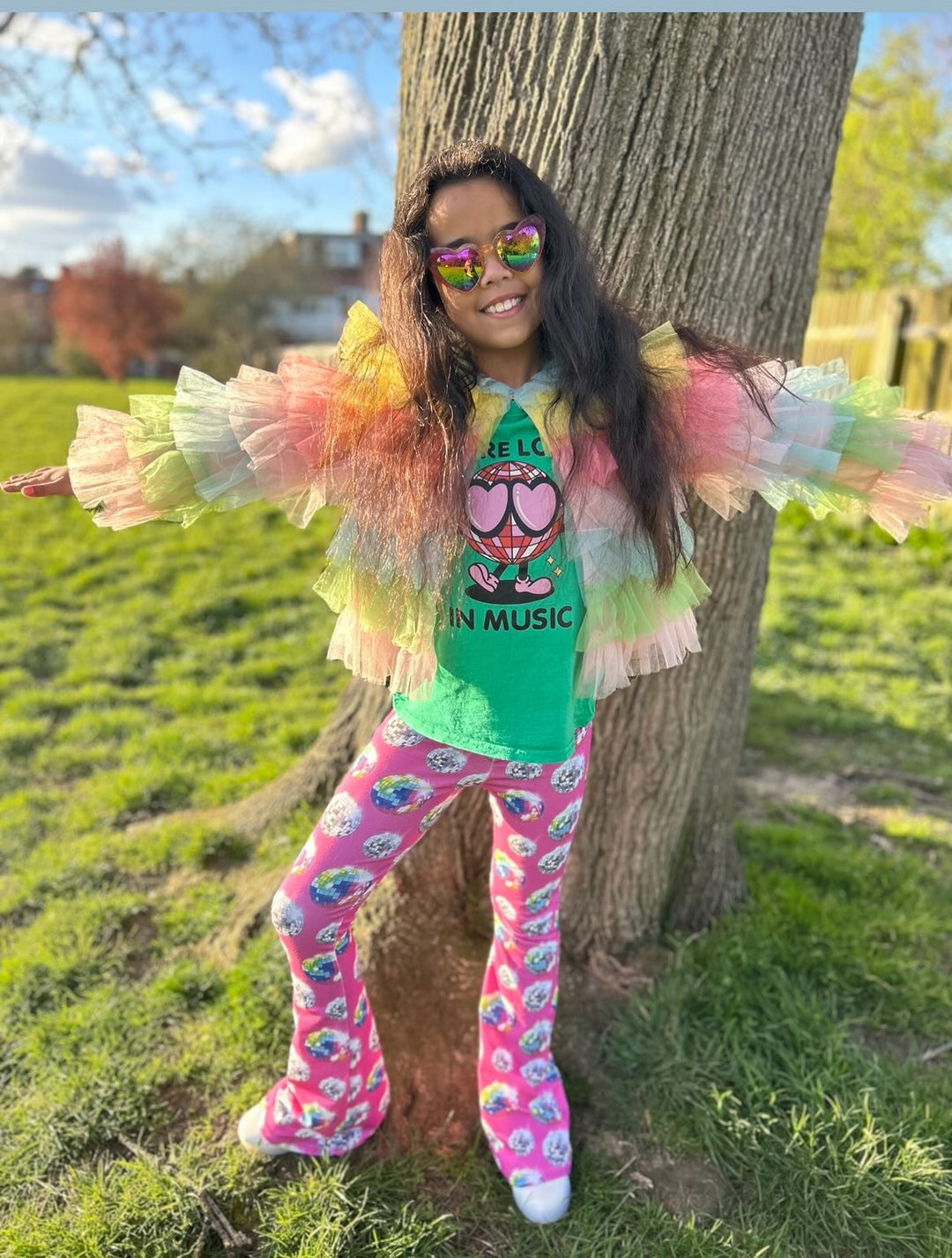 Pink Disco Ball Flared Leggings House of Happy Threads