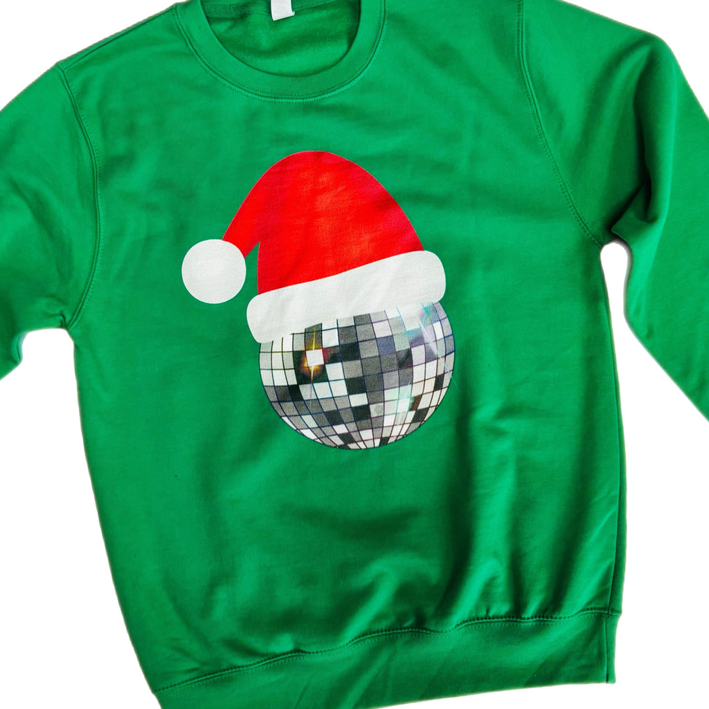 Disco Ball and Santa Hat Sweatshirt (Adults) Adult Clothes House of Happy Threads