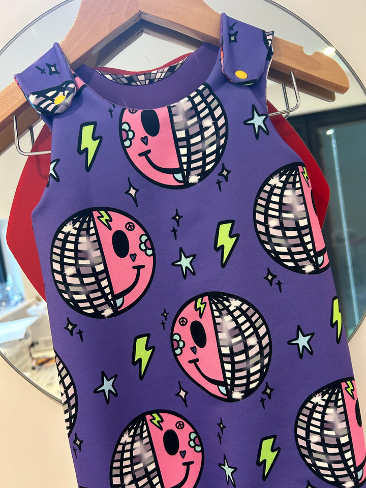 UV Glow Purple Smiley Disco Long Legged Reversible Romper House of Happy Threads