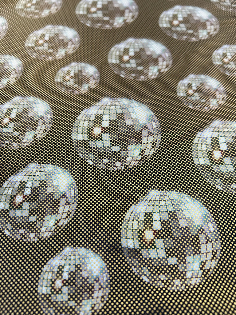 Black Disco Ball (Holographic) Adult flared leggings House of Happy Threads