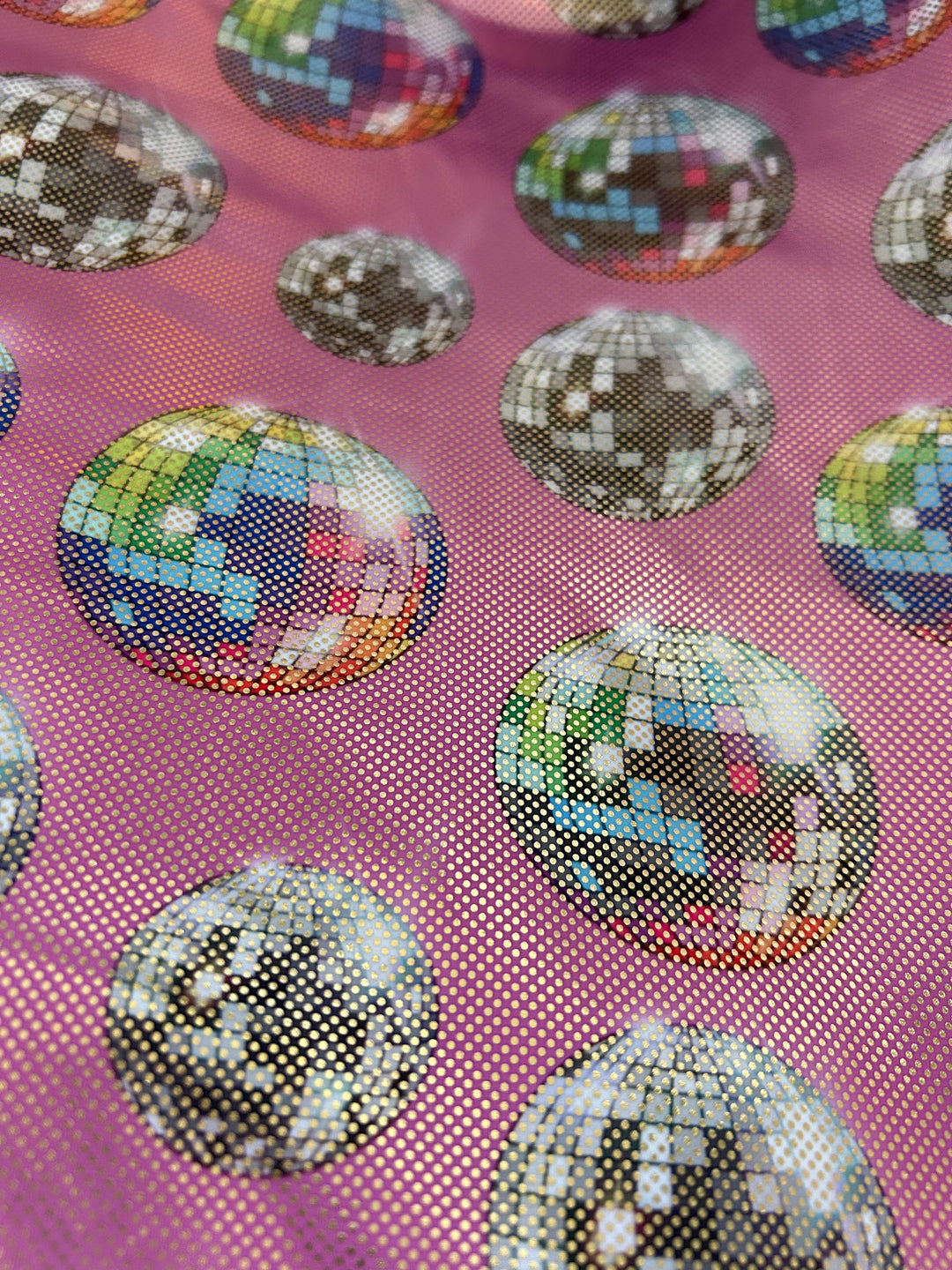 Pink Disco Ball (Holographic) Adult flared leggings House of Happy Threads