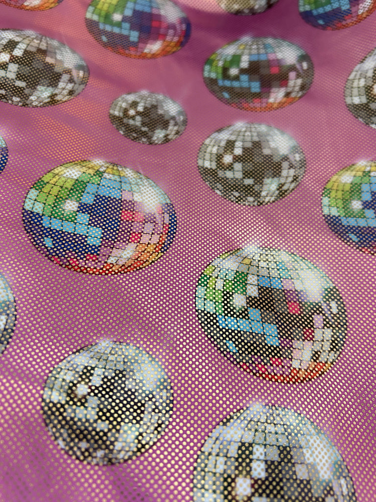 Pink Disco Ball (Holographic) Flared Leggings House of Happy Threads