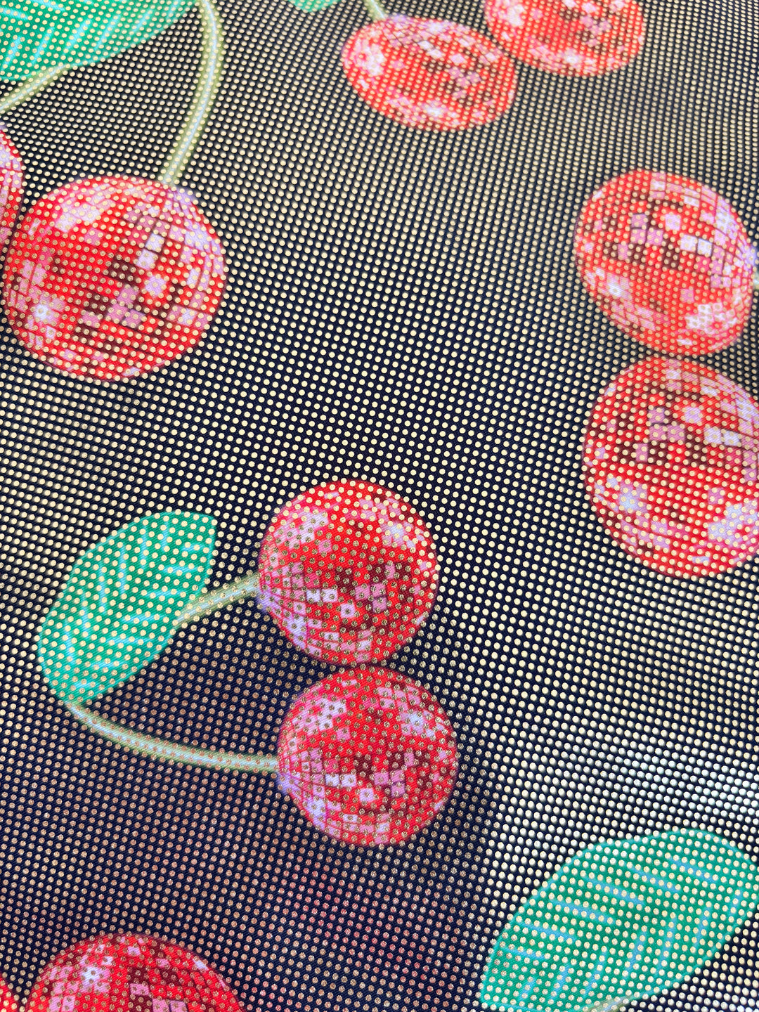 Red Disco Cherries (Holographic) Flared Leggings House of Happy Threads