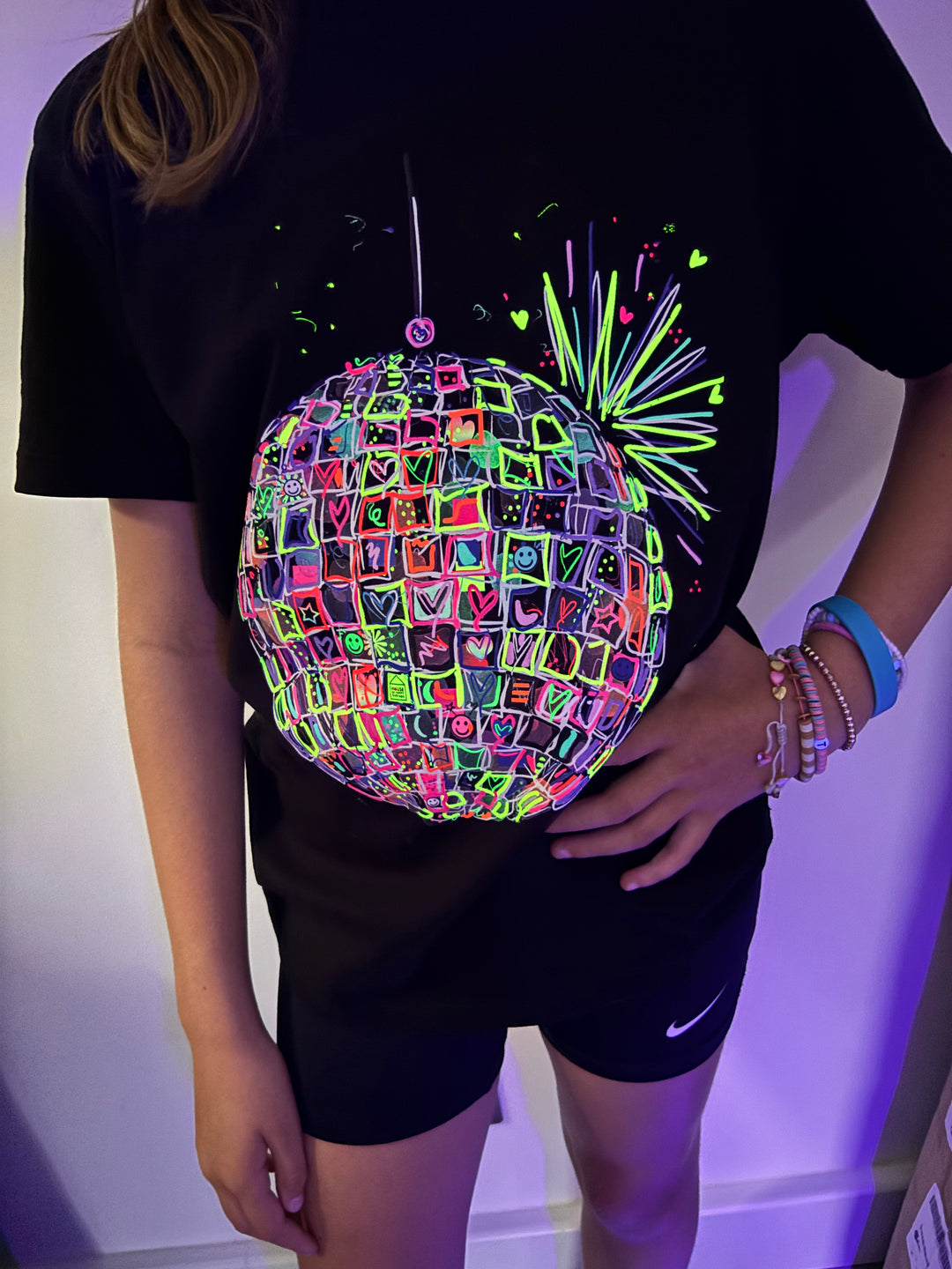 Unisex Neon Disco Ball T-shirt (Black) House of Happy Threads
