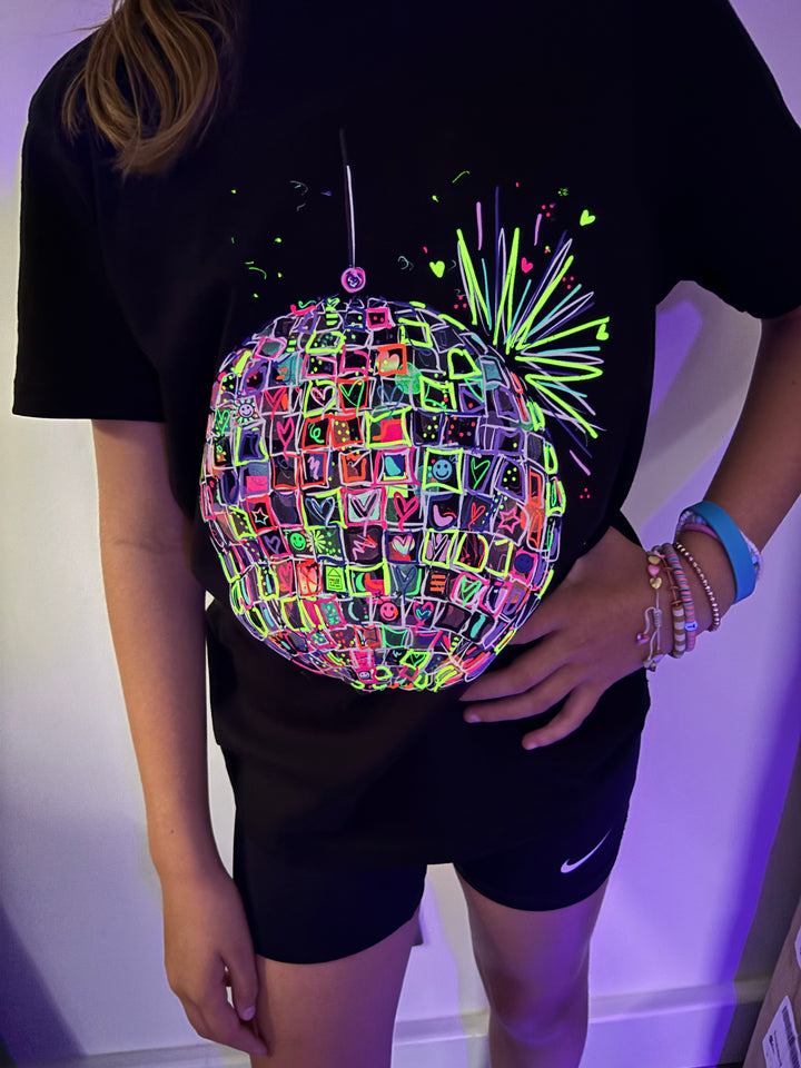 Unisex Neon Disco Ball T-shirt (Black) House of Happy Threads