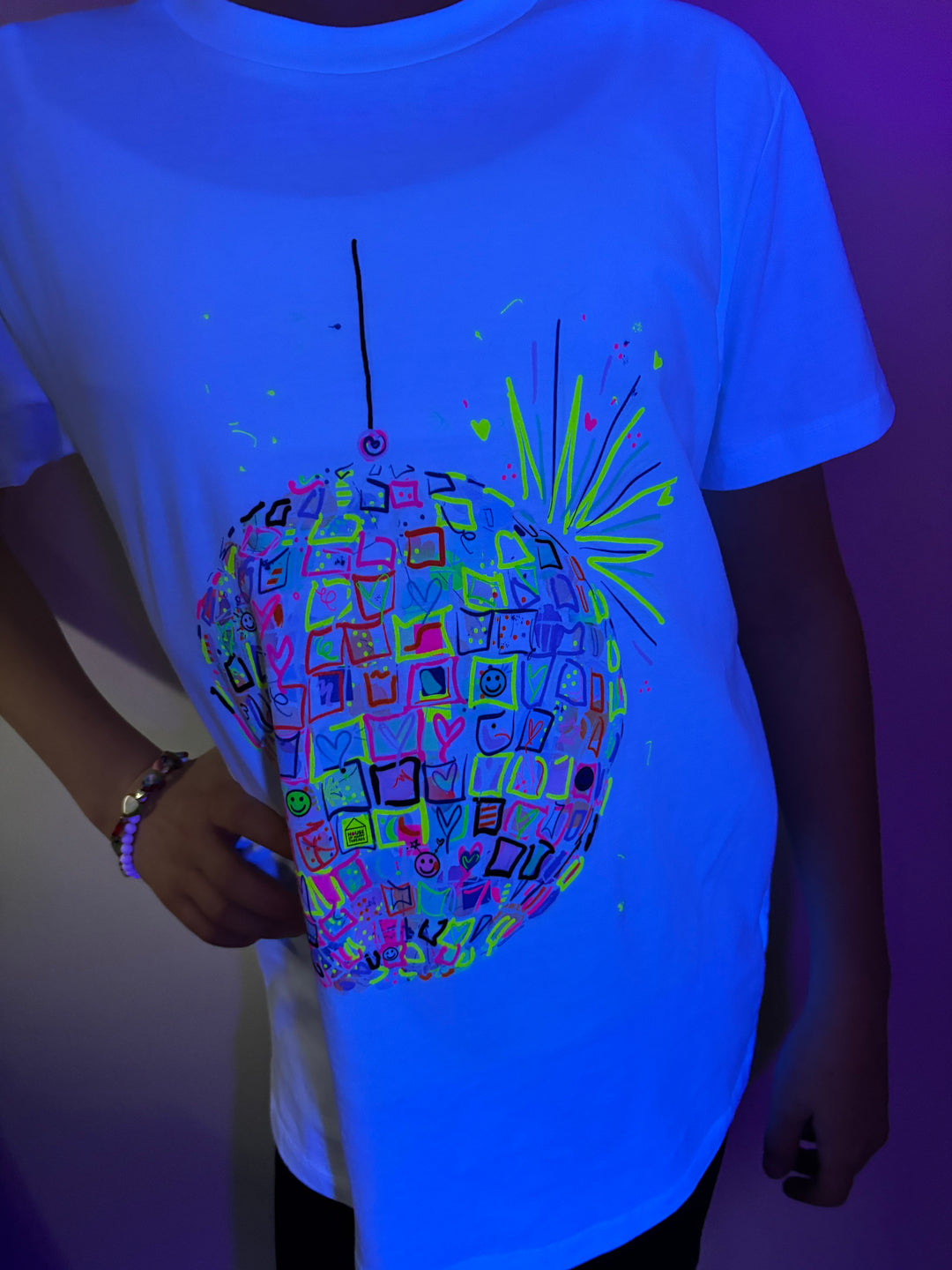 Unisex Neon Disco Ball T-Shirt (White) House of Happy Threads