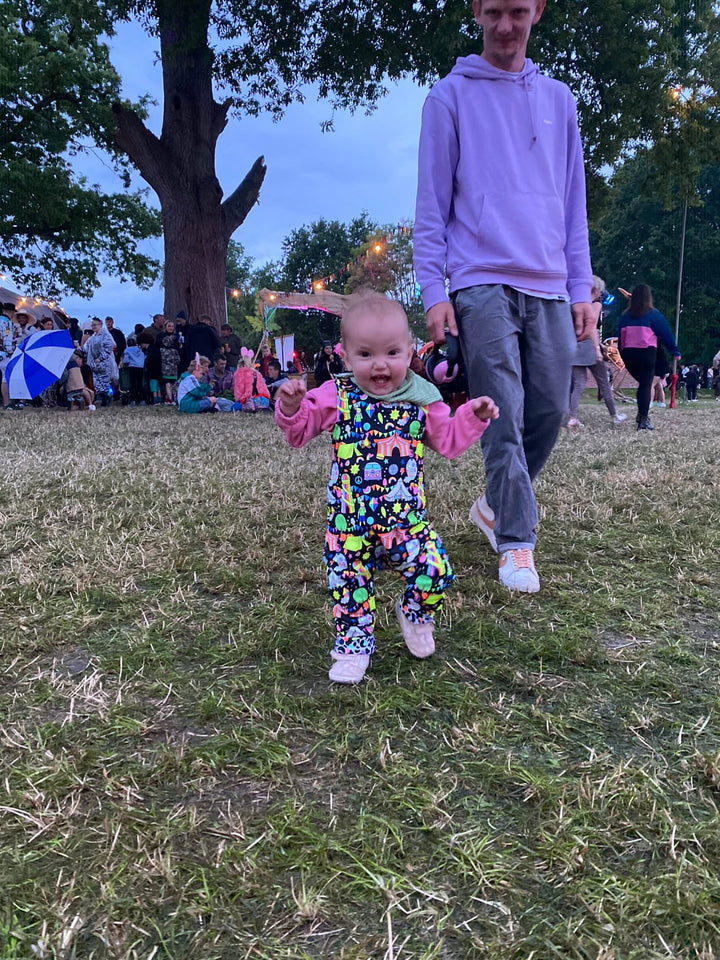 UV Glow Black Festival Short Legged Reversible Romper SOLD OUT (pre-order) House of Happy Threads