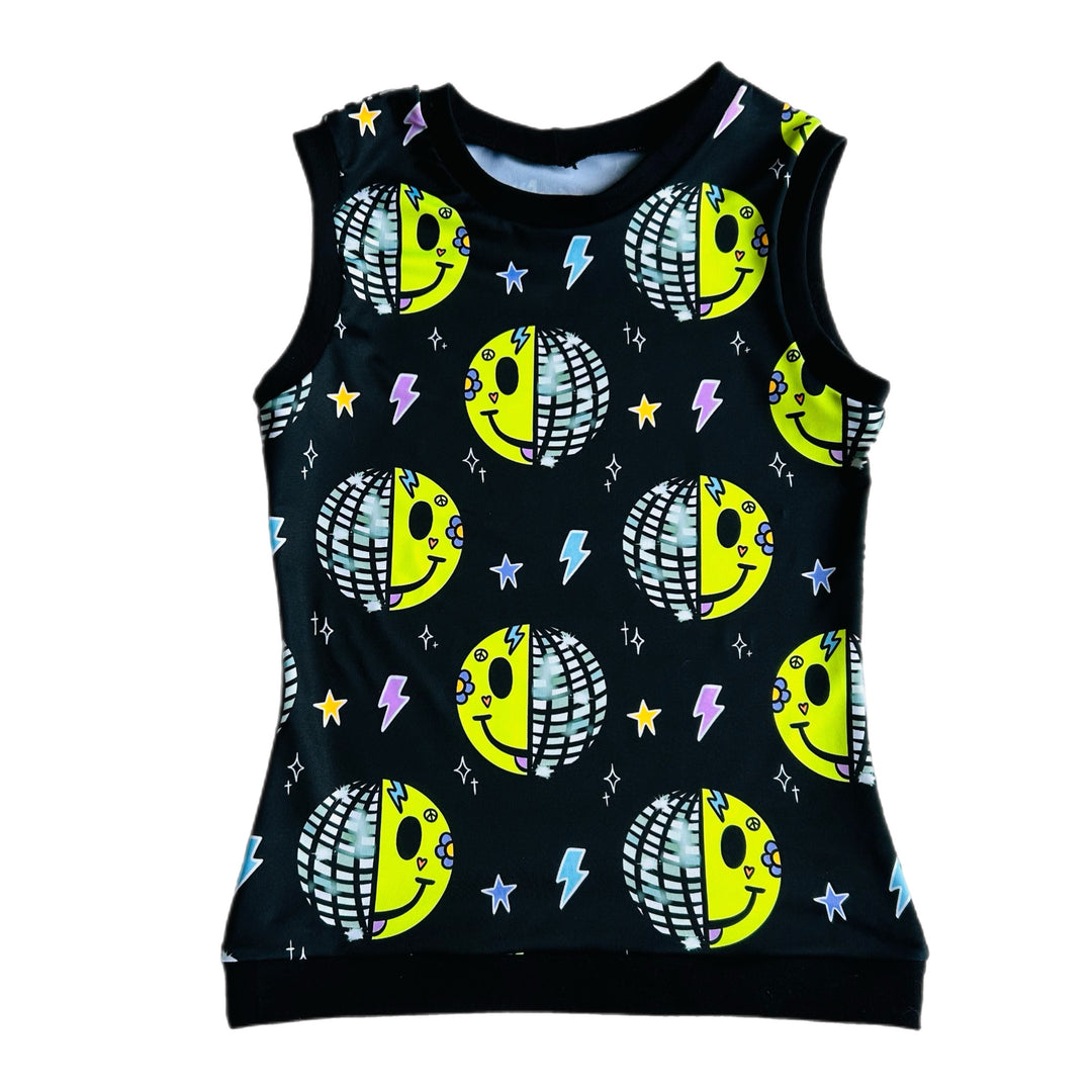 UV Glow Black Smiley Disco's Tank Top (Regular) House of Happy Threads