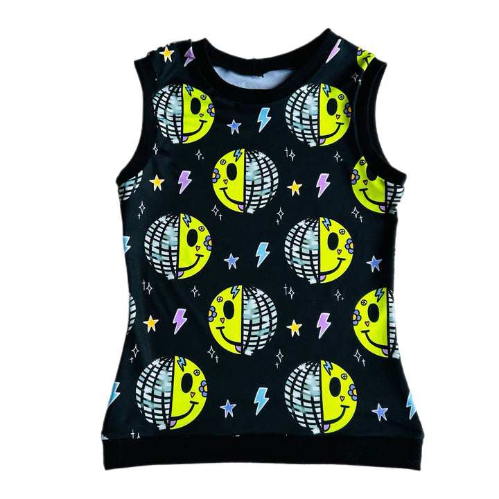 UV Glow Black Smiley Disco's Tank Top (Regular) House of Happy Threads