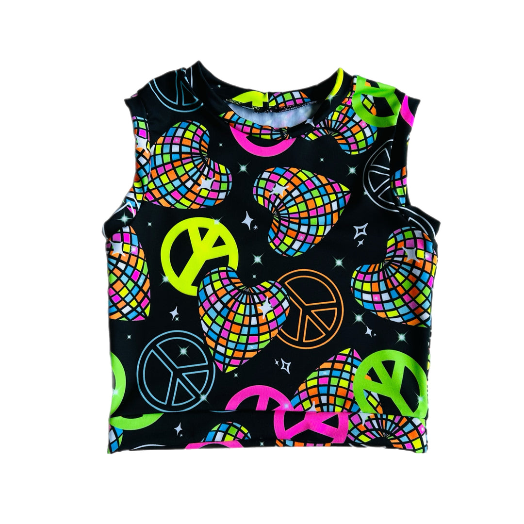 UV Glow Disco Hearts Tank Top (Crop) House of Happy Threads