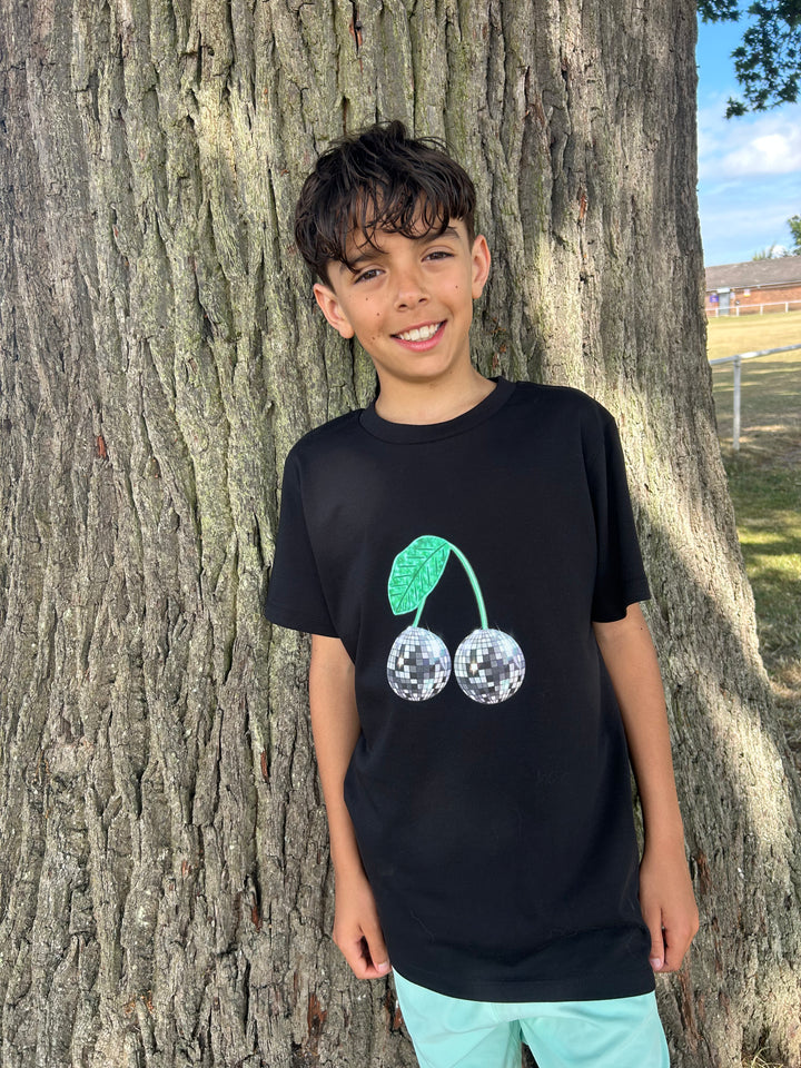 Kids Silver Cherry Disco T-Shirt Kids clothes House of Happy Threads