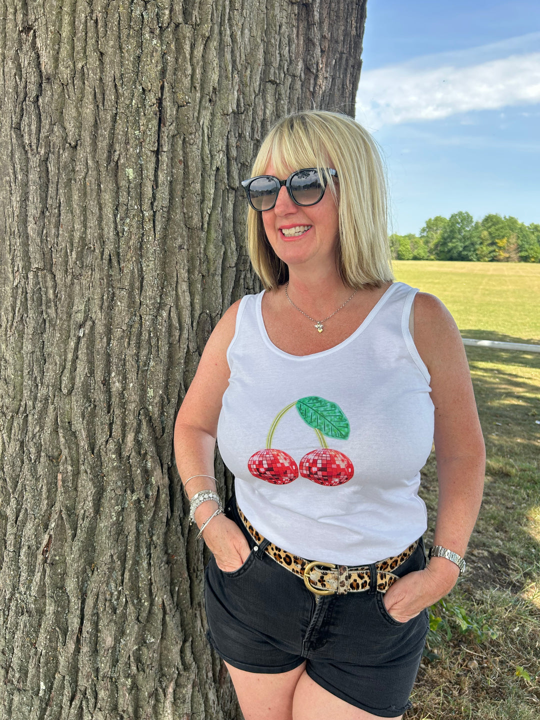 Ladies Red Cherry Disco Vest Adult Clothes House of Happy Threads