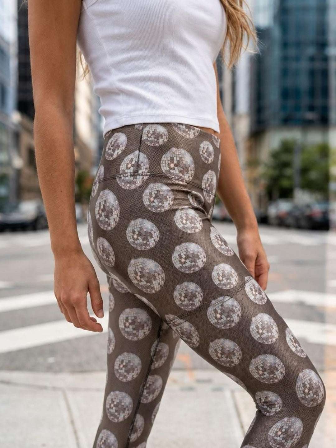 Black Disco Ball (Holographic) Adult Leggings House of Happy Threads