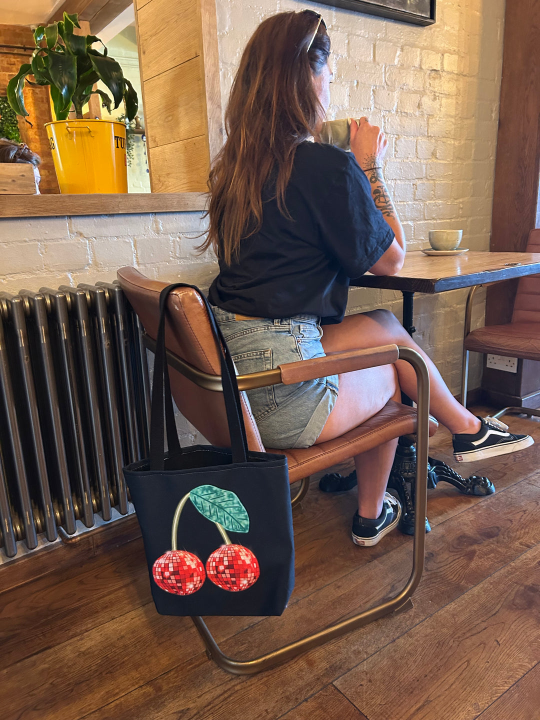 Red Cherry Disco Tote Bag (Small) House of Happy Threads