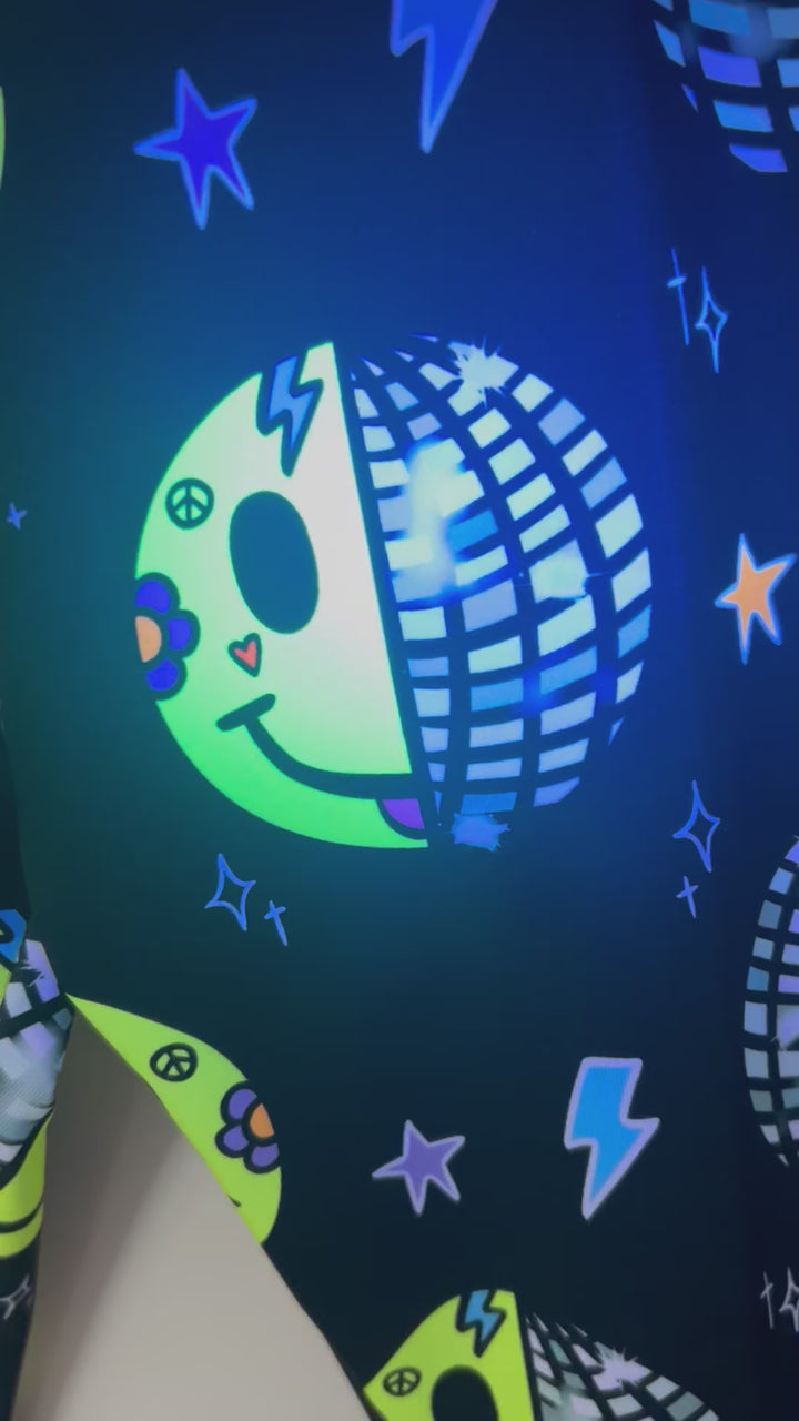 UV Glow Black Smiley Disco Leggings House of Happy Threads