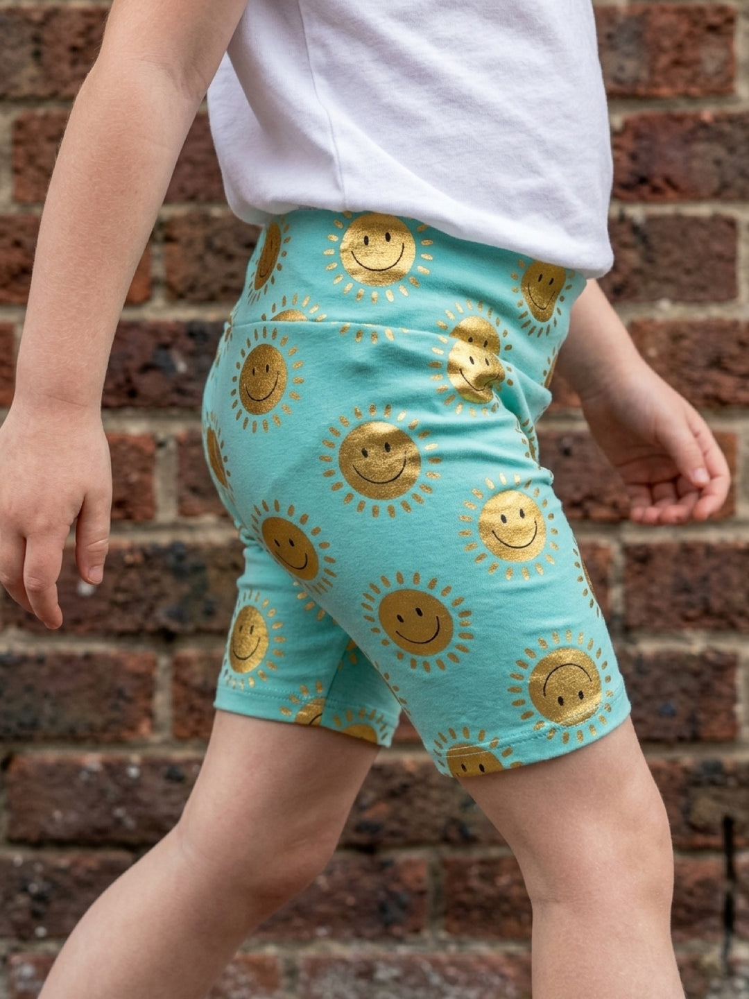 Gold Metallic Sunshine Kids Shorts (Turquoise) House of Happy Threads