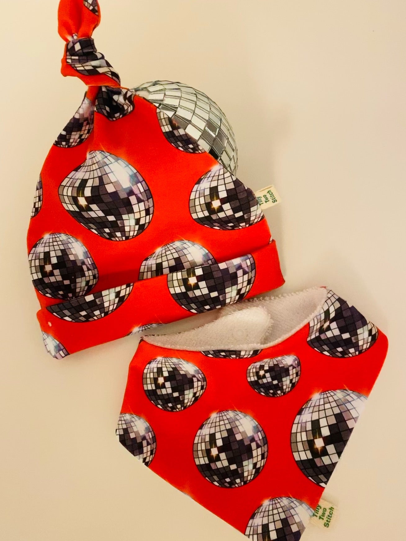 Red Disco Ball Single Tie Hat and Bib Set